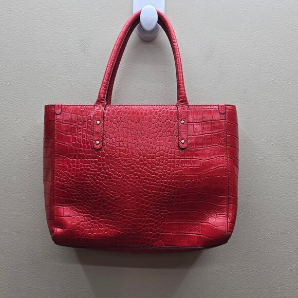 Kate Spade New York Leather Croc Embossed Tote Shoulder Handbag Red/Orange - Picture 5 of 14
